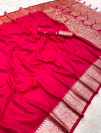 Mameraa Sarees Pink Soft Banarasi Silk Fabric Saree With Natural Zari Weaving In Gala Border-Pink | Grocsy