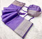Mameraa Sarees Lavender Soft Banarasi Silk Fabric Saree With Natural Zari Weaving In Gala Border-Lavender | Grocsy
