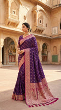 Mameraa Sarees Wine Soft Banarasi Silk Saree With Zari Weaving Meenakari Design-Wine | Grocsy