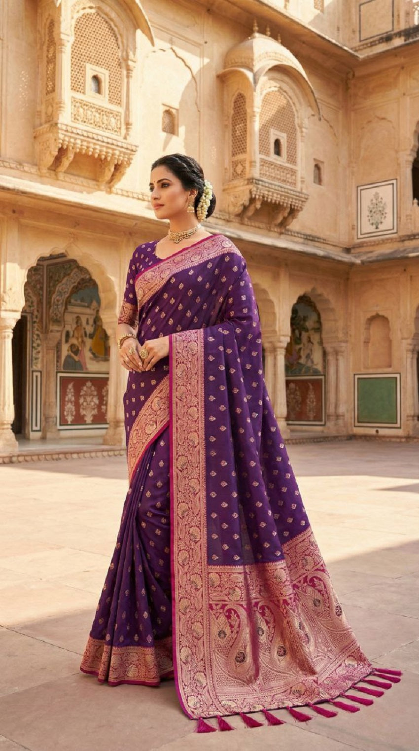 Mameraa Sarees Wine Soft Banarasi Silk Saree With Zari Weaving Meenakari Design-Wine | Grocsy