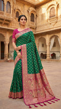 Mameraa Sarees Sea Green Soft Banarasi Silk Saree With Zari Weaving Meenakari Design-Sea_Green | Grocsy