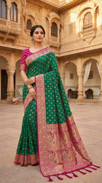 Mameraa Sarees Sea Green Soft Banarasi Silk Saree With Zari Weaving Meenakari Design-Sea_Green | Grocsy