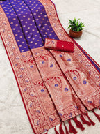 Mameraa Sarees Violet Soft Banarasi Silk Saree With Zari Weaving Meenakari Design-Violet | Grocsy