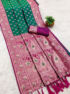 Mameraa Sarees Sea Green Soft Banarasi Silk Saree With Zari Weaving Meenakari Design-Sea_Green | Grocsy