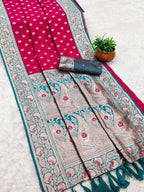 Mameraa Sarees Pink Soft Banarasi Silk Saree With Zari Weaving Meenakari Design-Pink | Grocsy