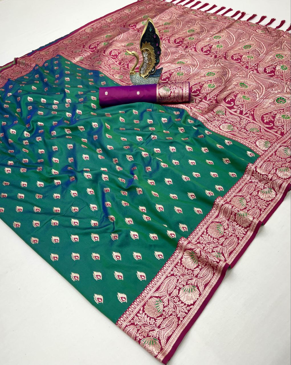 Mameraa Sarees Sea Green Soft Banarasi Silk Saree With Zari Weaving Meenakari Design-Sea_Green | Grocsy