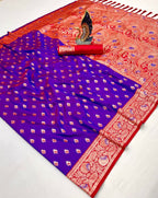Mameraa Sarees Violet Soft Banarasi Silk Saree With Zari Weaving Meenakari Design-Violet | Grocsy