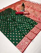 Mameraa Sarees Green Soft Banarasi Silk Saree With Zari Weaving Meenakari Design-Green | Grocsy