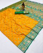 Mameraa Sarees Yellow Soft Banarasi Silk Saree With Zari Weaving Meenakari Design-Yellow | Grocsy