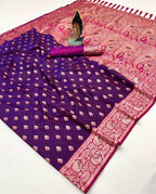 Mameraa Sarees Wine Soft Banarasi Silk Saree With Zari Weaving Meenakari Design-Wine | Grocsy