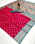 Mameraa Sarees Pink Soft Banarasi Silk Saree With Zari Weaving Meenakari Design-Pink | Grocsy