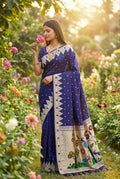 Mameraa Sarees Violet Faux Banarasi Silk Saree With Paithani Rich Weaved Pallu And Blouse-Violet | Grocsy