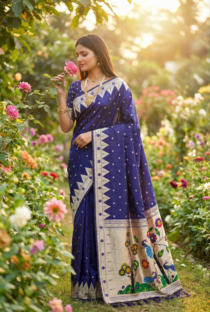 Mameraa Sarees Violet Faux Banarasi Silk Saree With Paithani Rich Weaved Pallu And Blouse-Violet | Grocsy