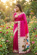 Mameraa Sarees Pink Faux Banarasi Silk Saree With Paithani Rich Weaved Pallu And Blouse-Pink | Grocsy