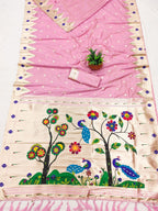 Mameraa Sarees Baby Pink Faux Banarasi Silk Saree With Paithani Rich Weaved Pallu And Blouse-Baby_Pink | Grocsy