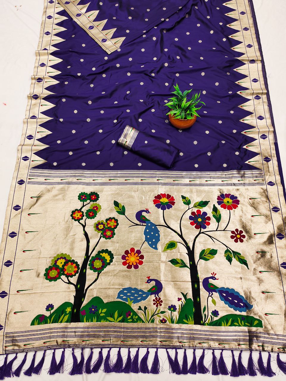 Mameraa Sarees Violet Faux Banarasi Silk Saree With Paithani Rich Weaved Pallu And Blouse-Violet | Grocsy