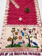 Mameraa Sarees Pink Faux Banarasi Silk Saree With Paithani Rich Weaved Pallu And Blouse-Pink | Grocsy