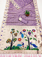 Mameraa Sarees Lavender Faux Banarasi Silk Saree With Paithani Rich Weaved Pallu And Blouse-Lavender | Grocsy
