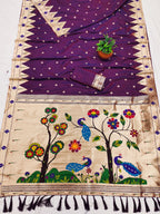 Mameraa Sarees Wine Faux Banarasi Silk Saree With Paithani Rich Weaved Pallu And Blouse-Wine | Grocsy