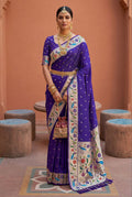 Mameraa Sarees Violet Faux Banarasi Silk Saree With Paithani Rich Weaved Pallu And Blouse-Violet | Grocsy