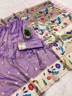 Mameraa Sarees Lavender Faux Banarasi Silk Saree With Paithani Rich Weaved Pallu And Blouse-Lavender | Grocsy