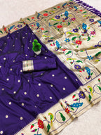 Mameraa Sarees Violet Faux Banarasi Silk Saree With Paithani Rich Weaved Pallu And Blouse-Violet | Grocsy