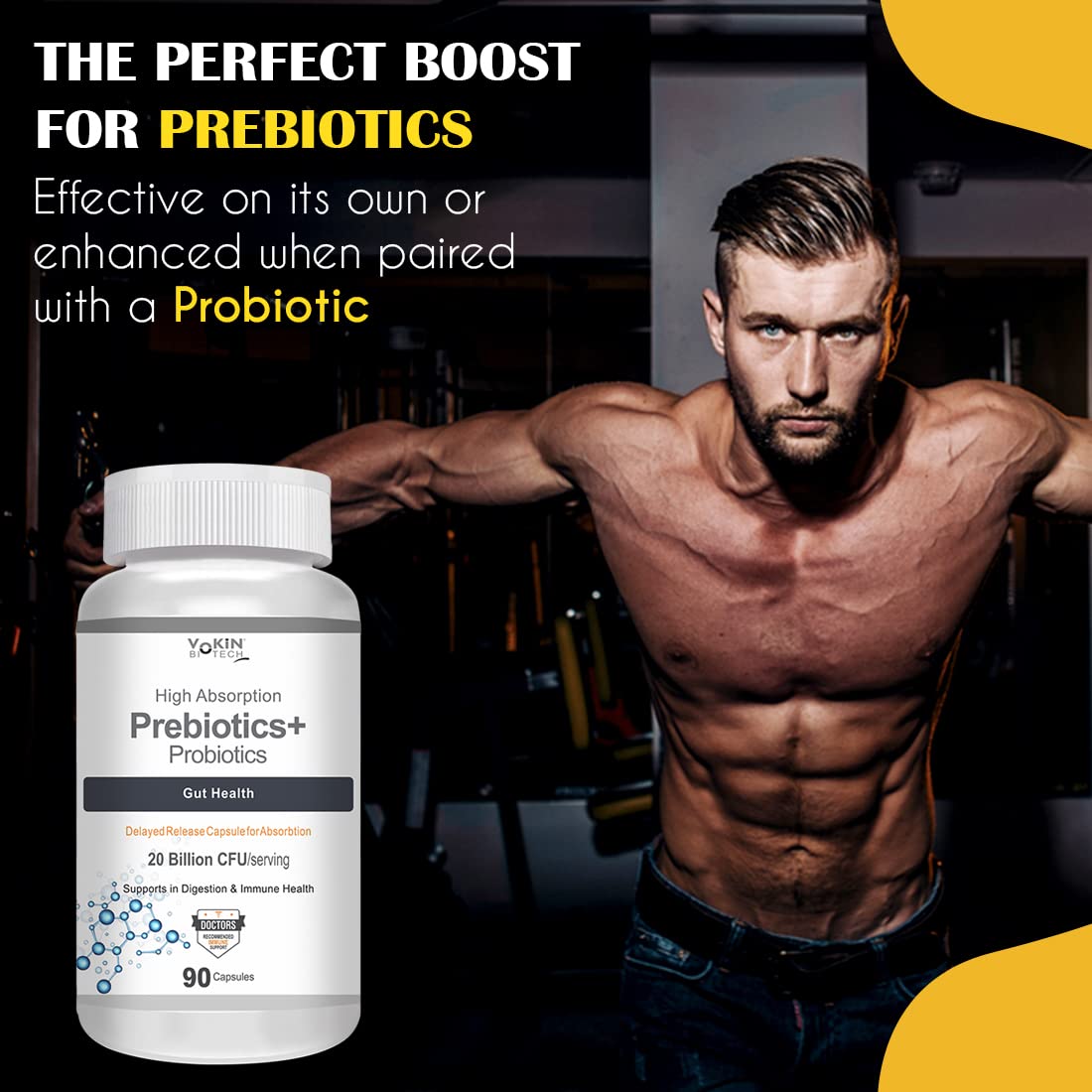 Vokin Biotech Prebiotics + Probiotics 20 Billion Cfu Supplement with Delayed-Release Capsules for Temperature Stable, Digestion and Immune Health | Grocsy