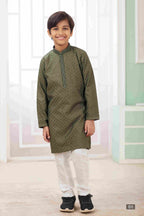 Raivat Ethnic Art Silk Embroidery Work Kids Kurta Pajama In Green Colour | Grocsy