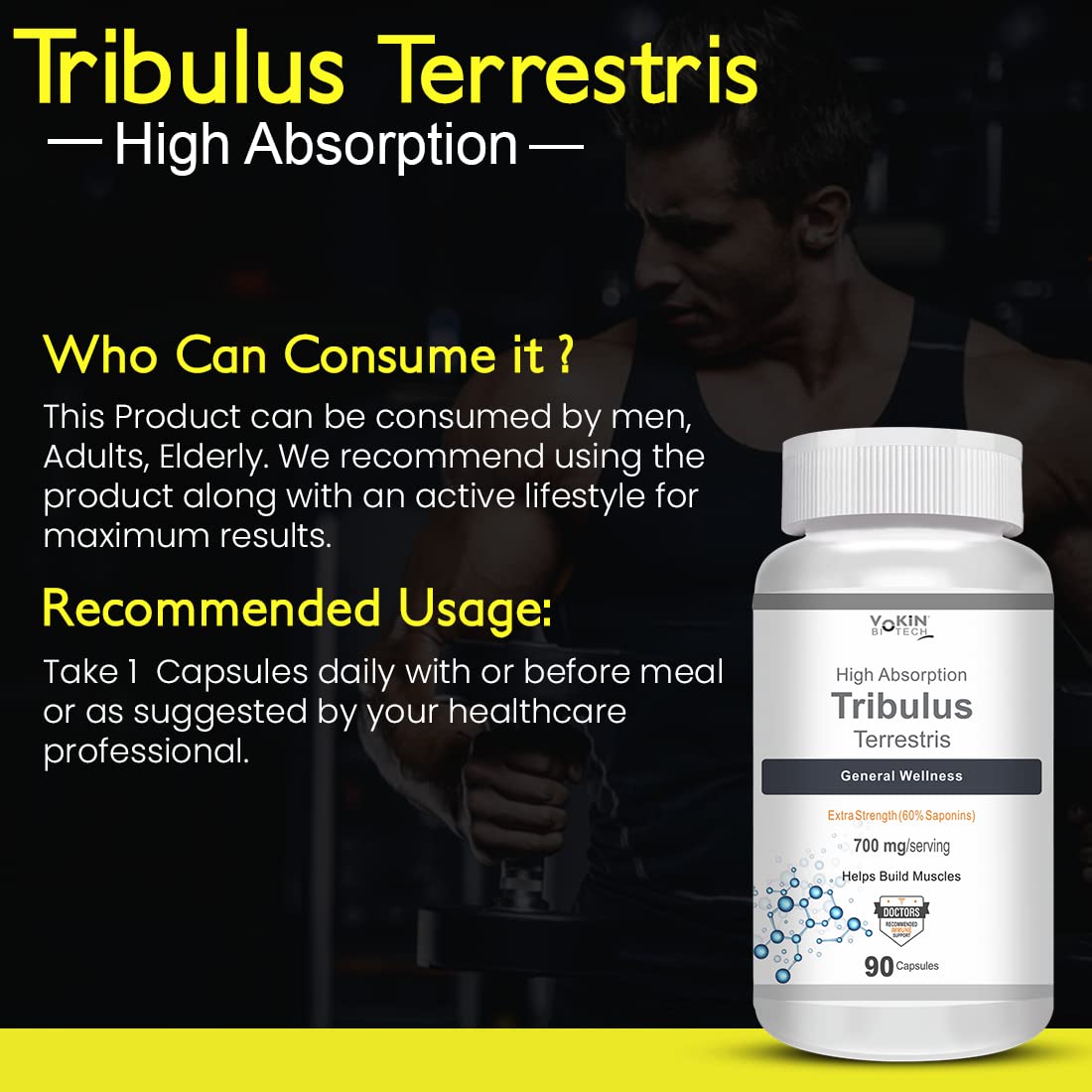 Vokin Biotech Tribulus Terrestris 700mg Energy, Performance & Stamina Veg Capsules | Grocsy