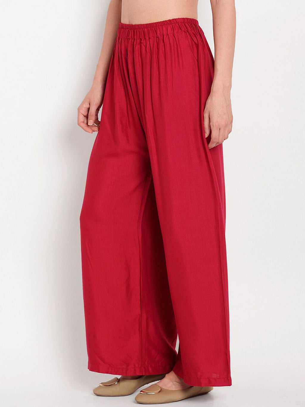 TAG 7 Women Maroon Solid Flared Palazzos | Grocsy