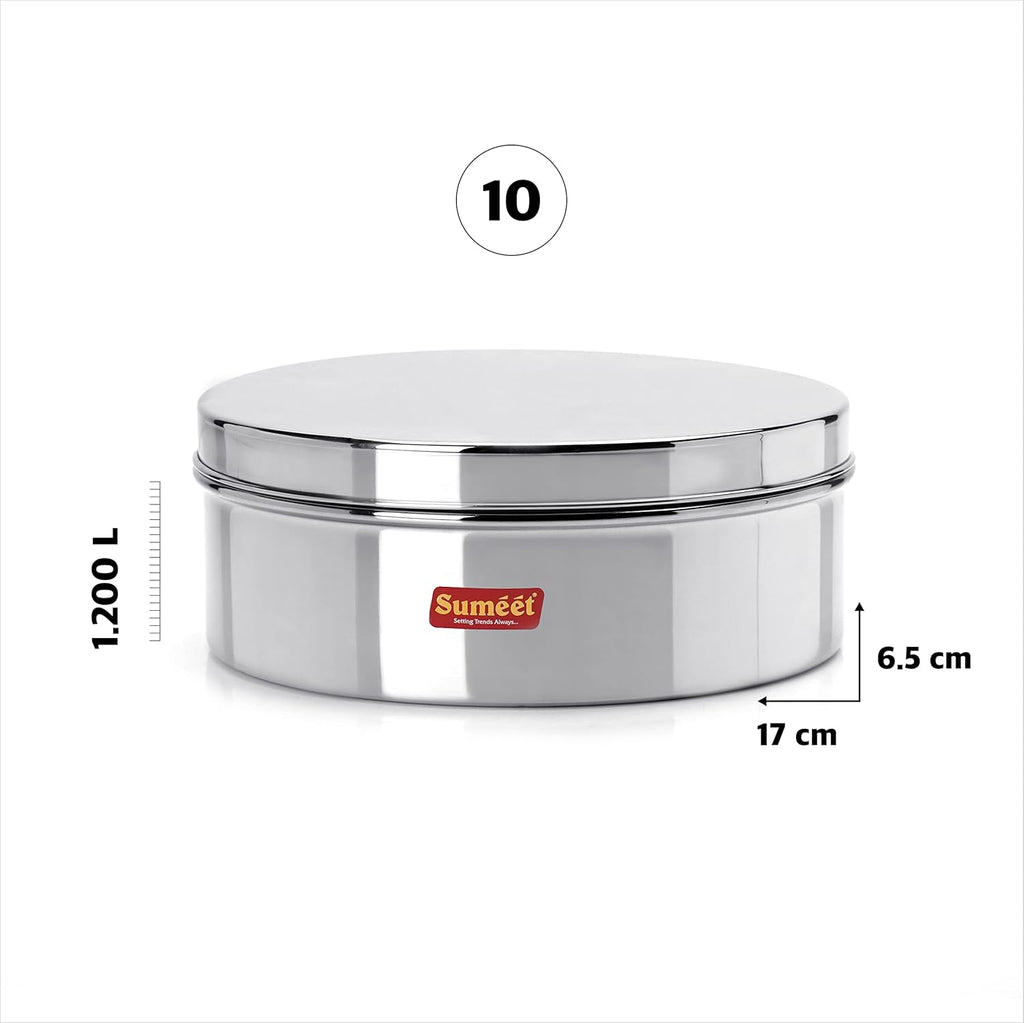 Sumeet Stainless Steel Flat Canister/Storage Container (1.2Ltr) (17Cm) | Grocsy
