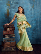 Monjolika Fashion Pastel Green Paithani Tissue Handloom Weaving Saree | Grocsy