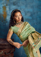 Monjolika Fashion Pastel Green Paithani Tissue Handloom Weaving Saree | Grocsy