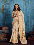 Monjolika Fashion Off White Paithani Tissue Handloom Weaving Saree | Grocsy