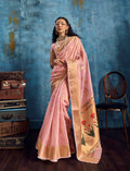 Monjolika Fashion Pink Paithani Tissue Handloom Weaving Saree | Grocsy
