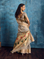 Monjolika Fashion Grey Paithani Tissue Handloom Weaving Saree | Grocsy