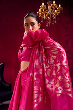 Monjolika Fashion Rani Pink Weaving Satin Linen Silk Saree | Grocsy