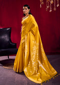 Monjolika Fashion Mustard Weaving Satin Linen Silk Saree | Grocsy
