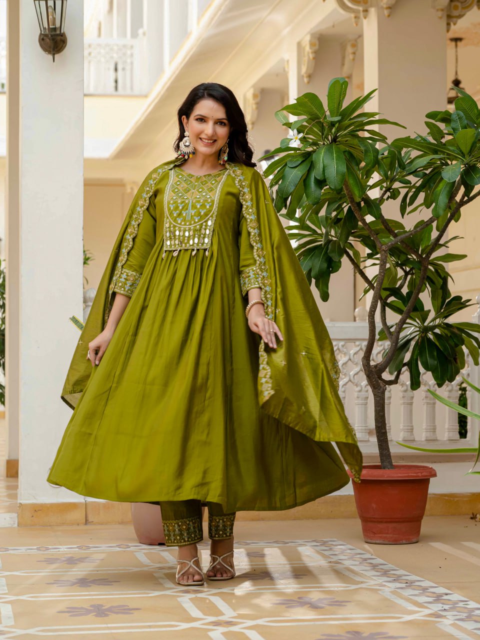 Pramukh Fab Olive Color Roman Silk Kurta Set | Grocsy