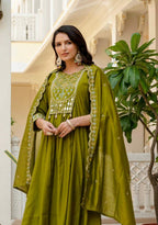 Pramukh Fab Olive Color Roman Silk Kurta Set | Grocsy