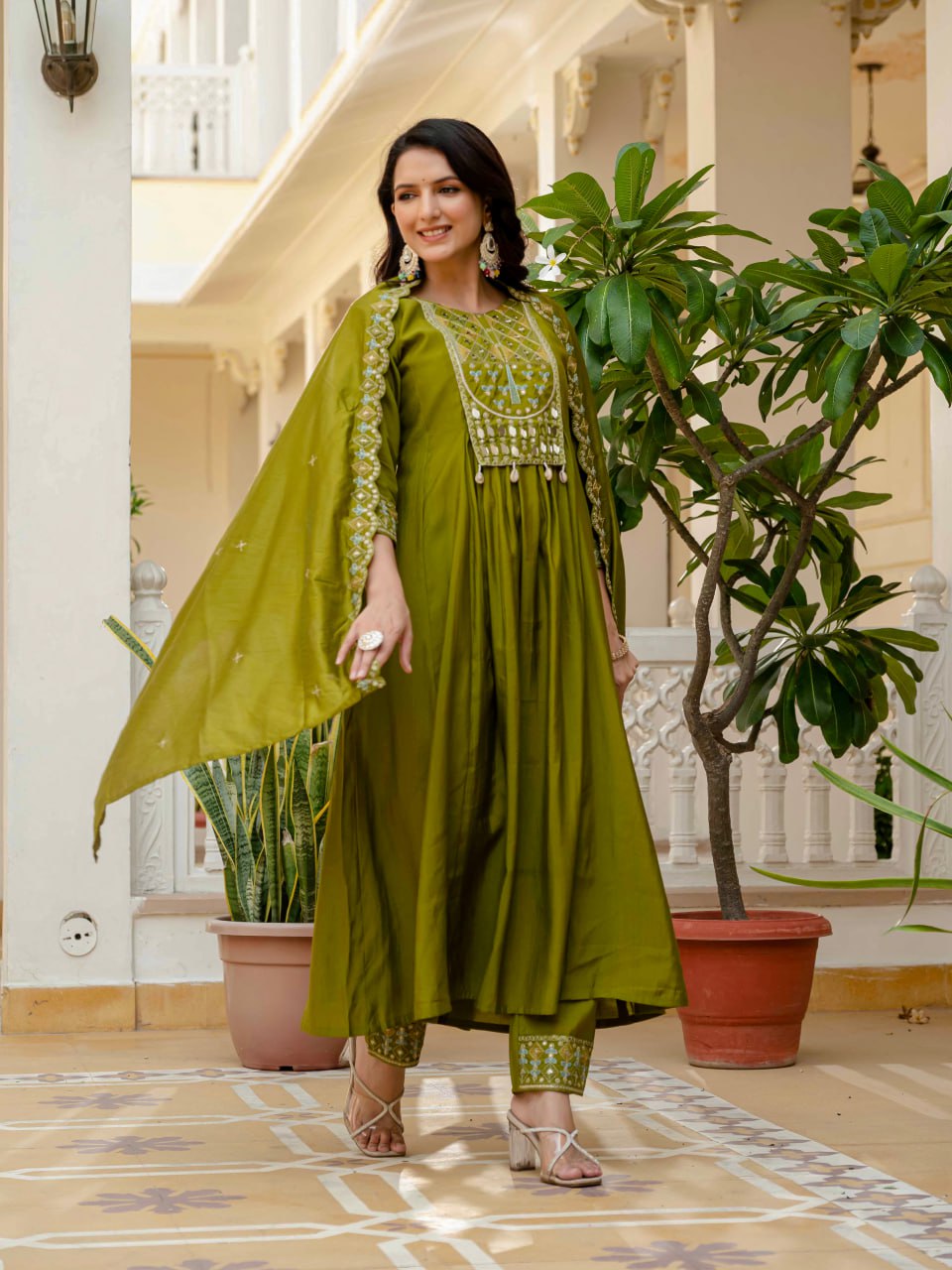 Pramukh Fab Olive Color Roman Silk Kurta Set | Grocsy