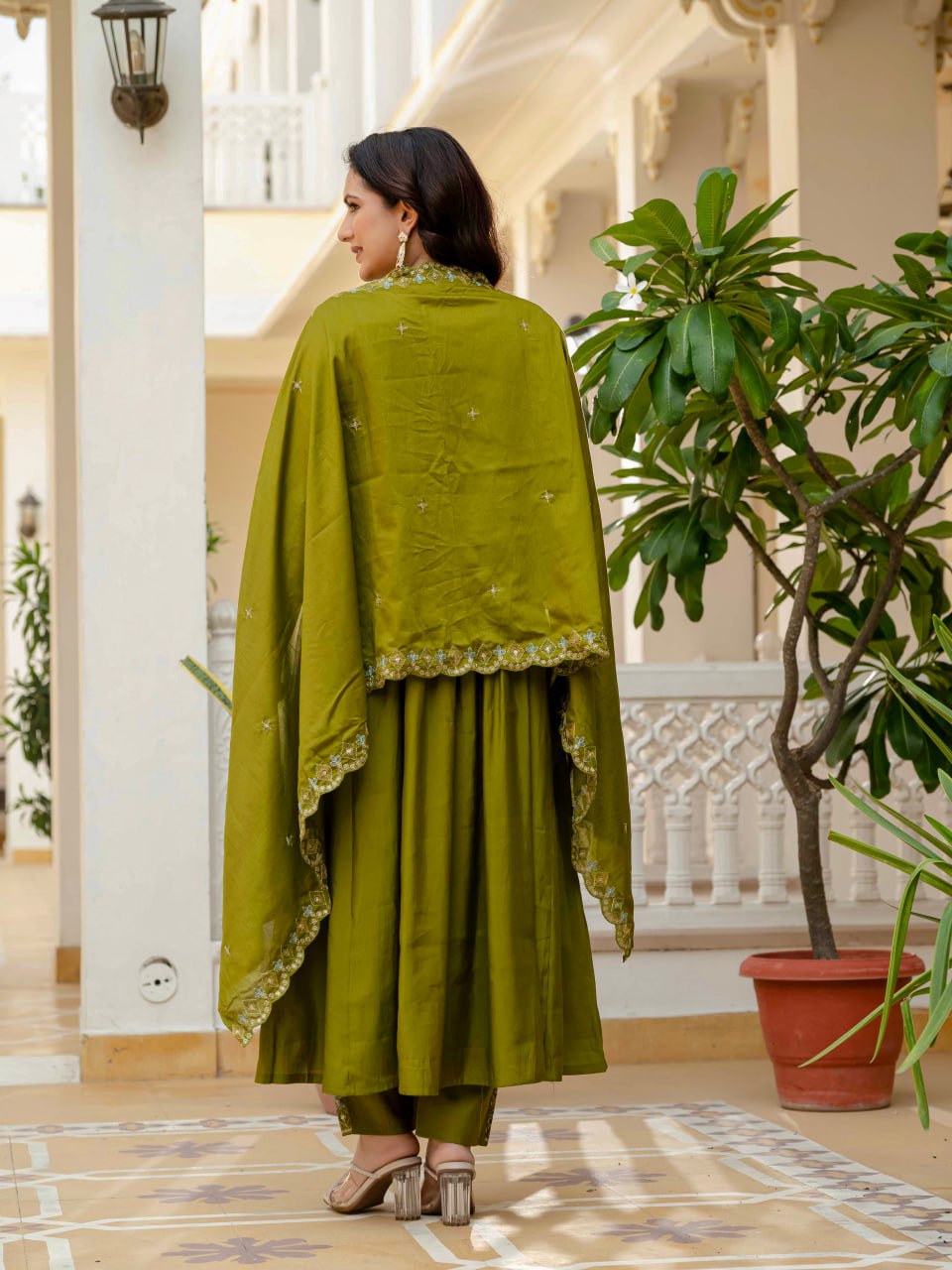 Pramukh Fab Olive Color Roman Silk Kurta Set | Grocsy