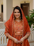 Pramukh Fab Orange Color Roman Silk Kurta Set | Grocsy