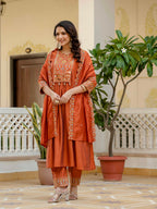 Pramukh Fab Orange Color Roman Silk Kurta Set | Grocsy