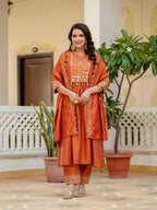 Pramukh Fab Orange Color Roman Silk Kurta Set | Grocsy