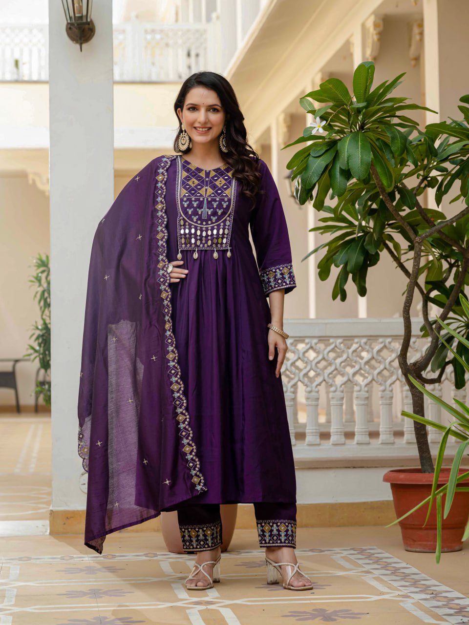 Pramukh Fab Purple Color Roman Silk Kurta Set | Grocsy