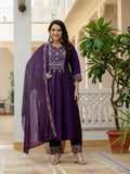 Pramukh Fab Purple Color Roman Silk Kurta Set | Grocsy