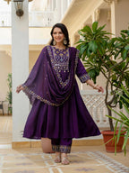 Pramukh Fab Purple Color Roman Silk Kurta Set | Grocsy