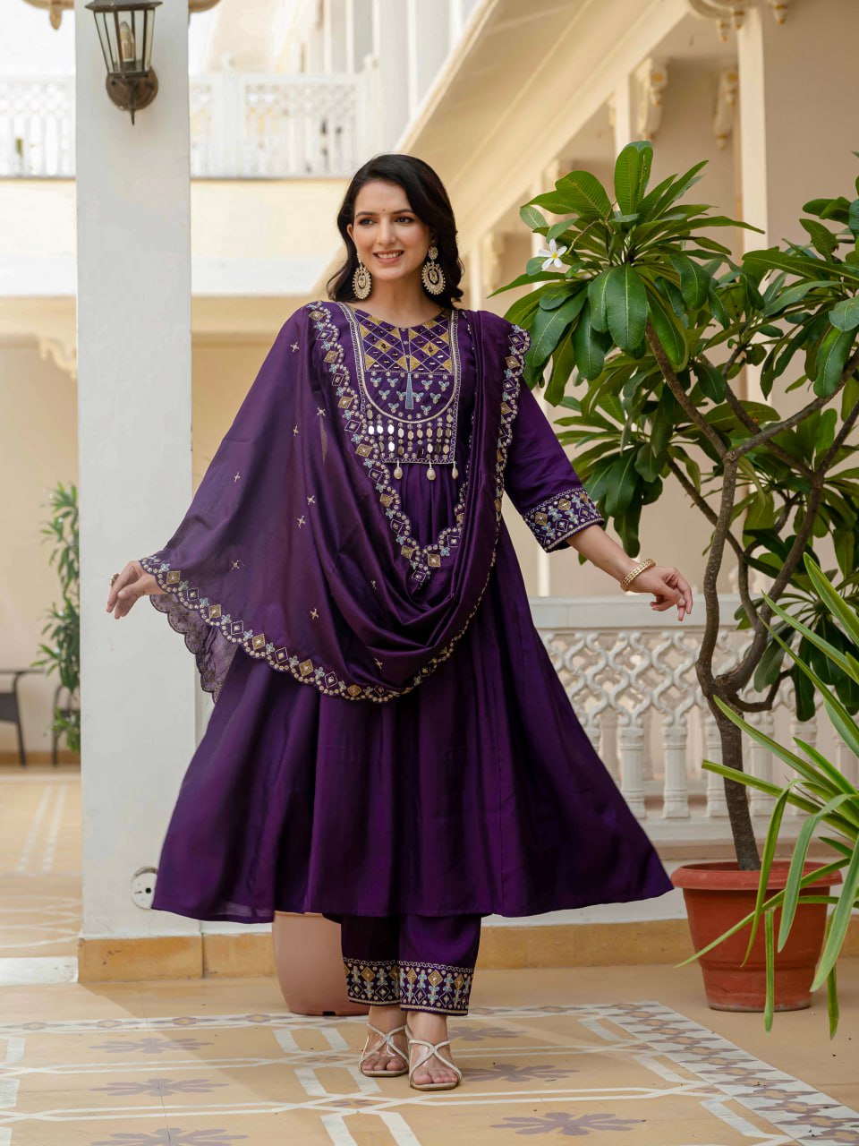 Pramukh Fab Purple Color Roman Silk Kurta Set | Grocsy