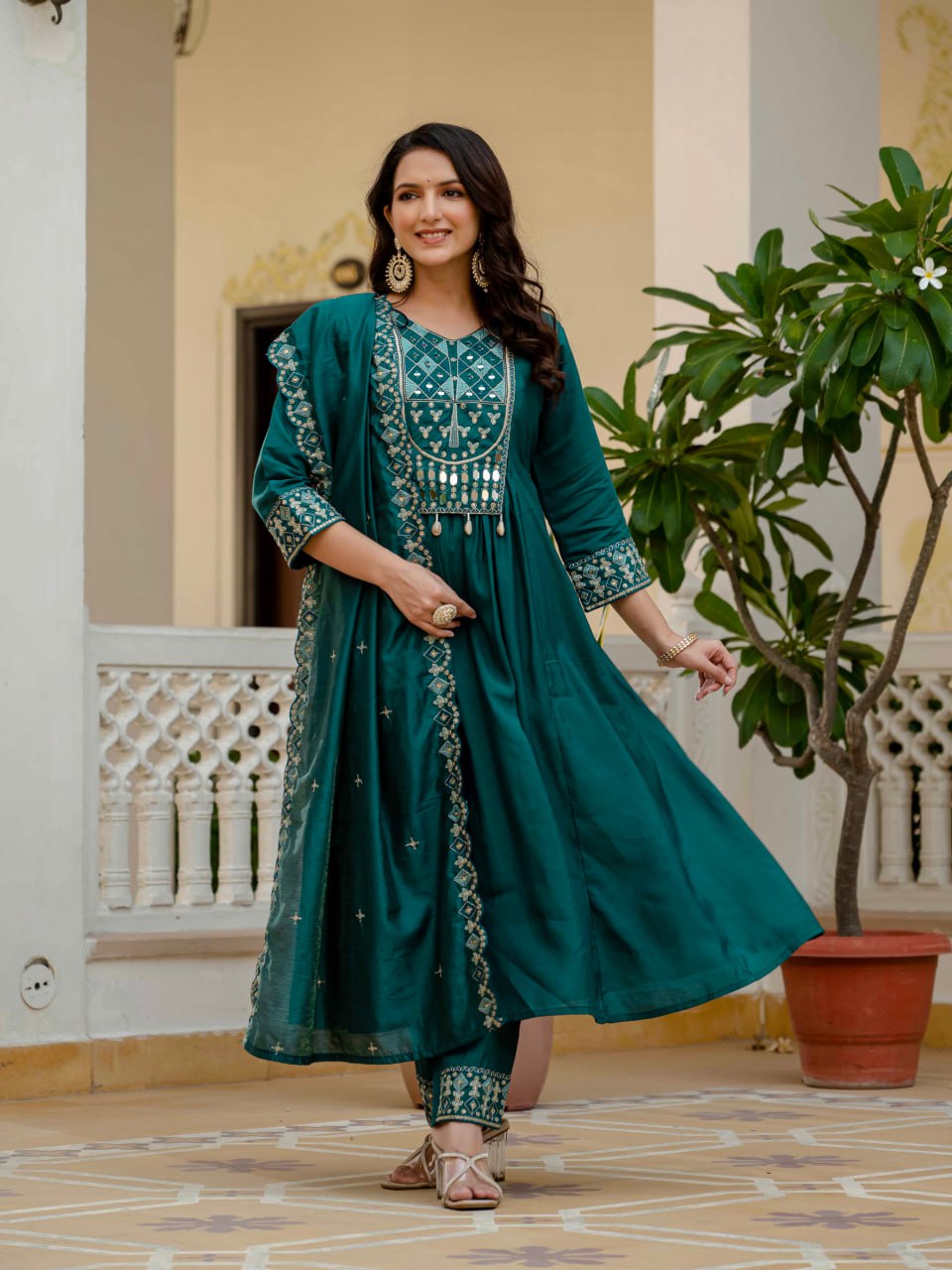 Pramukh Fab Firoji Color Roman Silk Kurta Set | Grocsy